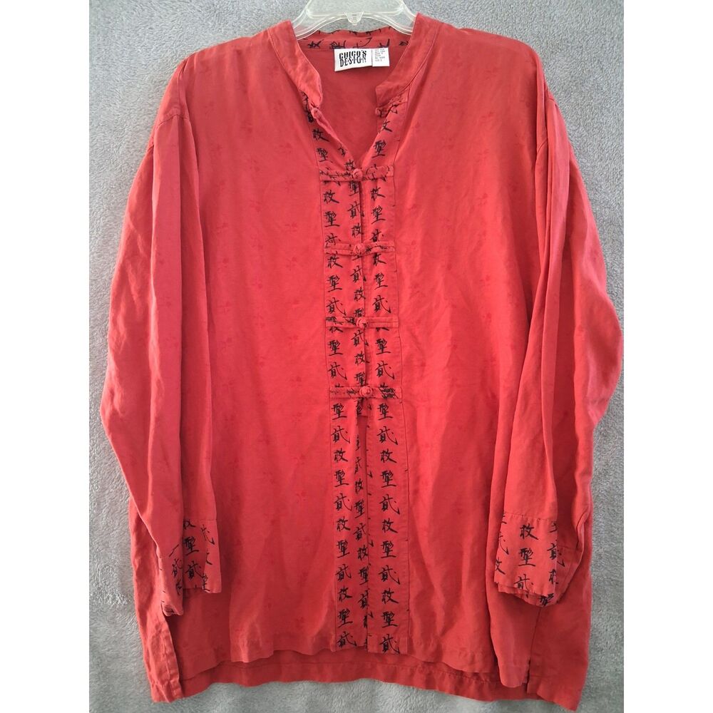Chicos Design Sz 3 / Xl Silk Tunic Artsy Boho Vtg Lagenlook Frog Buttons Orange